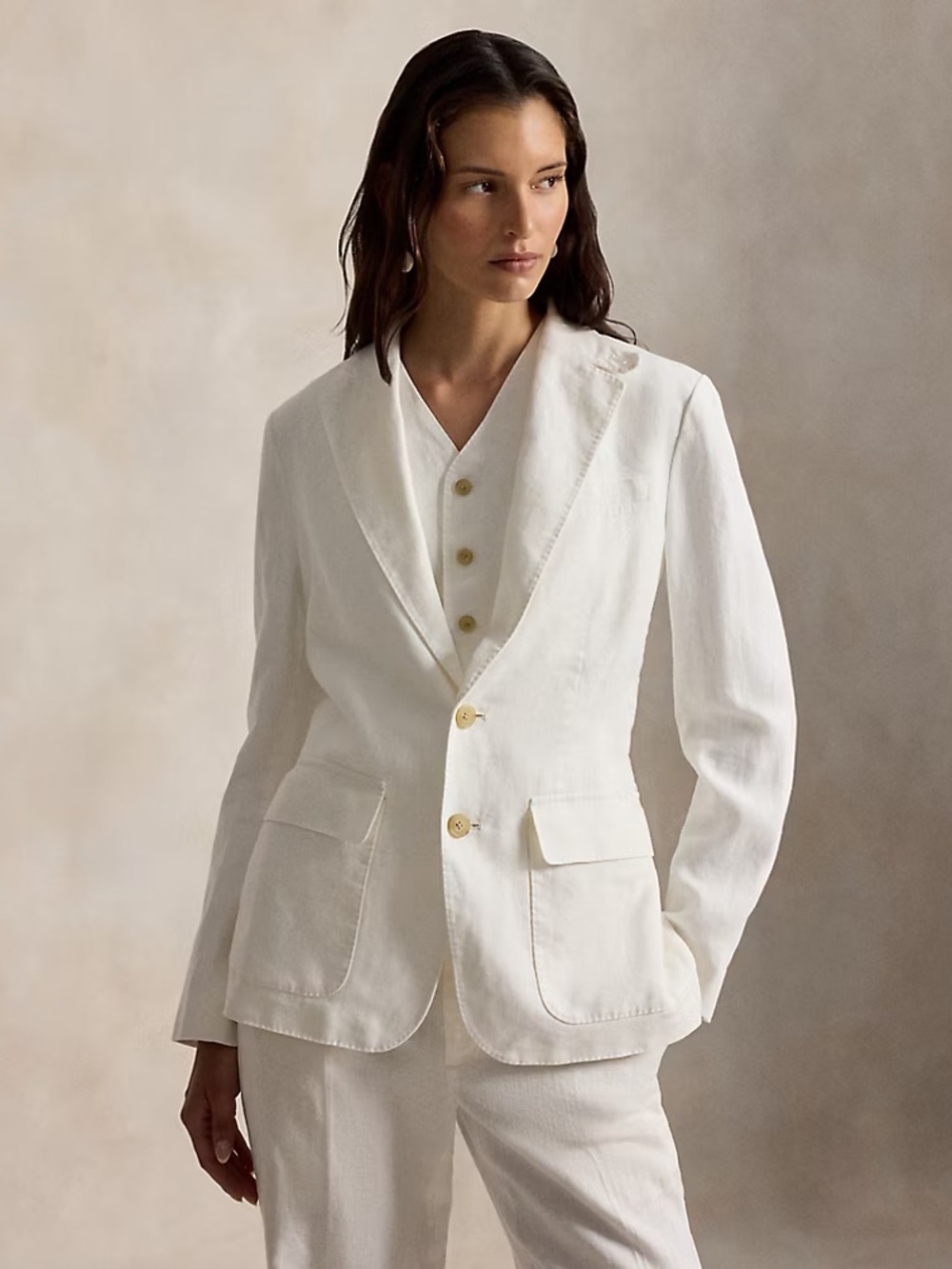 Polo Ralph Lauren double breasted blazer peak lapel linen cotton cream SALE